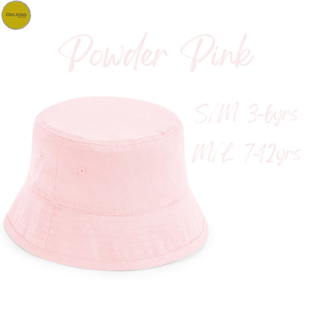 Powder Pink Kids Organic Cotton Bucket Hat (3-6 yes/7-12yrs)