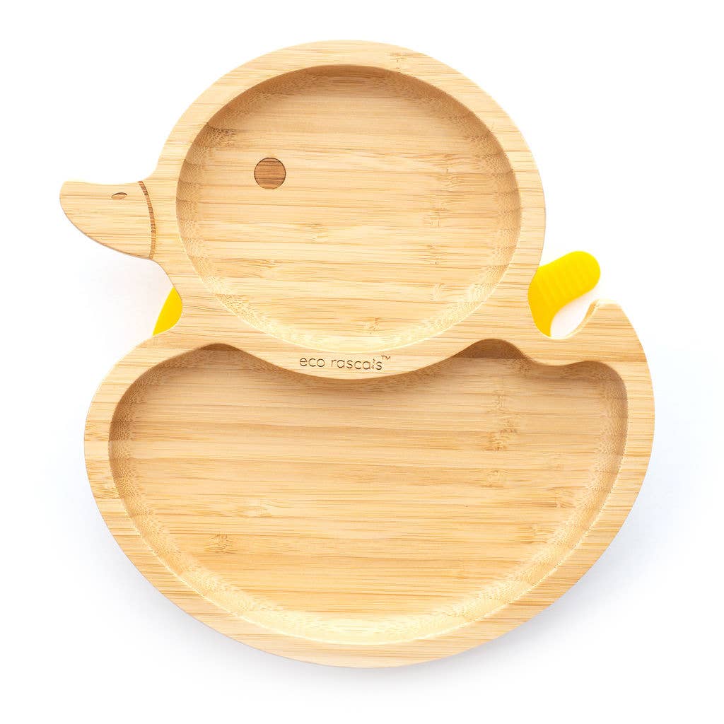 Children's section plate bamboo in a duck shape.