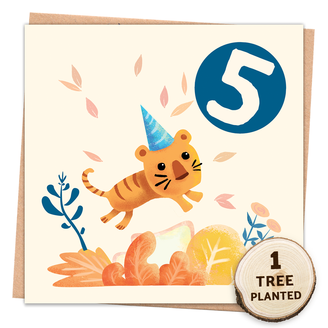 5th birthday card Tiger - plantable