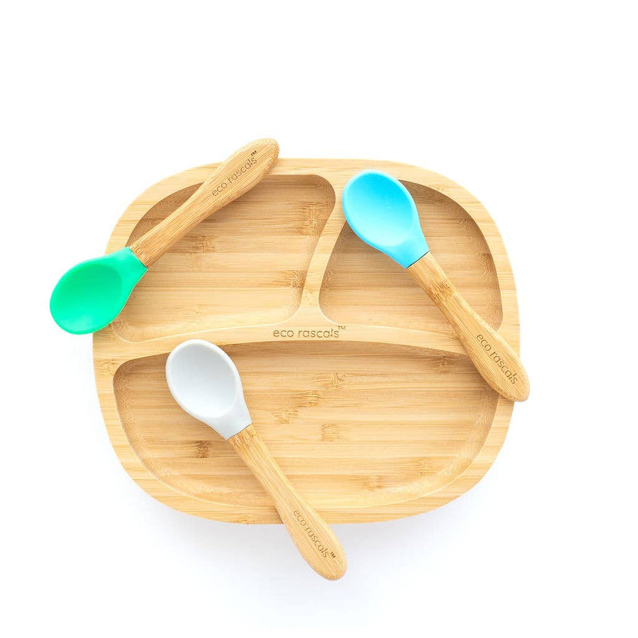 Children's Bamboo suction plate Three section rectangular toddler plate.