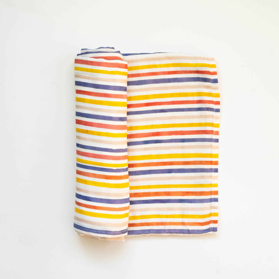 Rainbow stripe muslin swaddle Beach Born Salcombe LTD