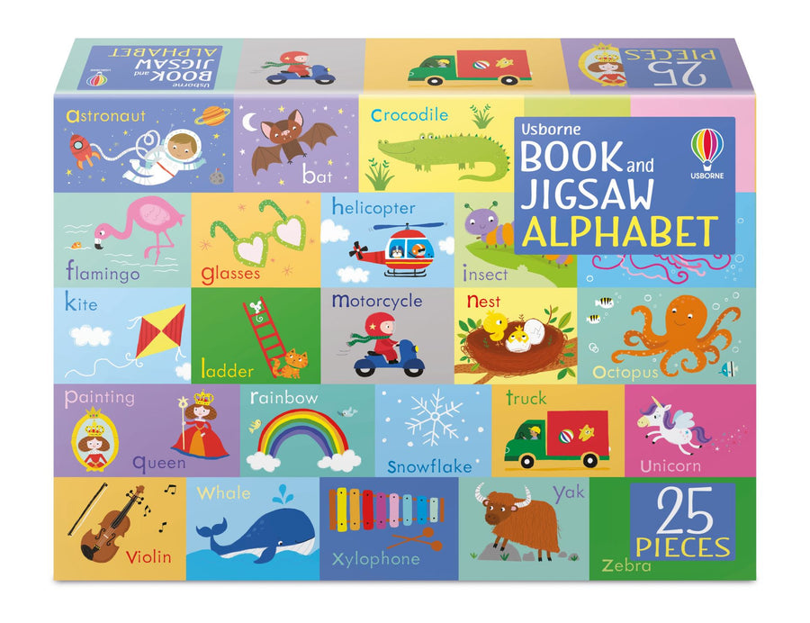 learn all the letters of the alphabet with this book and jigsaw. The bright illustrations and large, clear letters are perfect for building first literacy skills, such as letter shape recognition and linking letters and sounds.