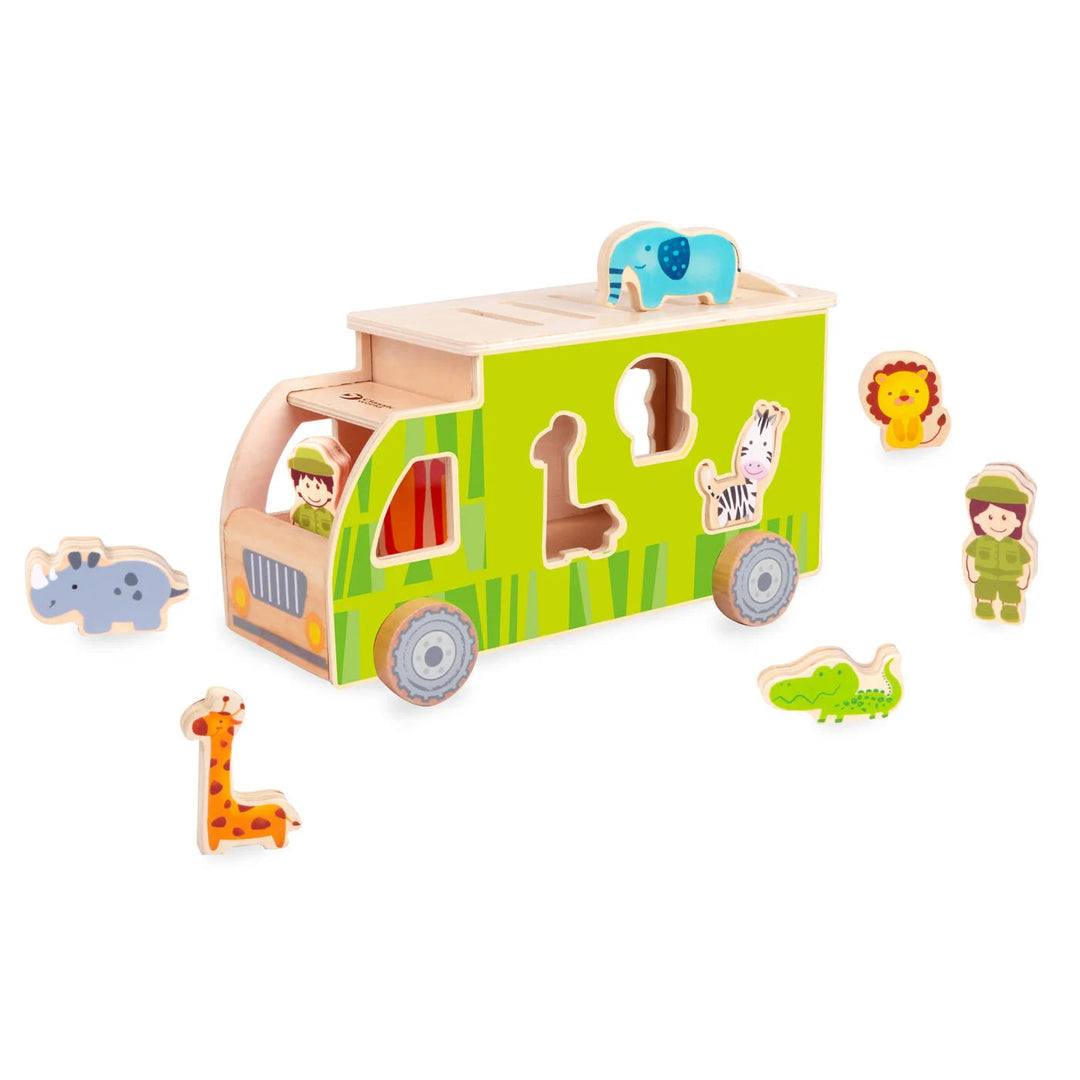 Children's wooden sorting truck with animals from classic world. a
