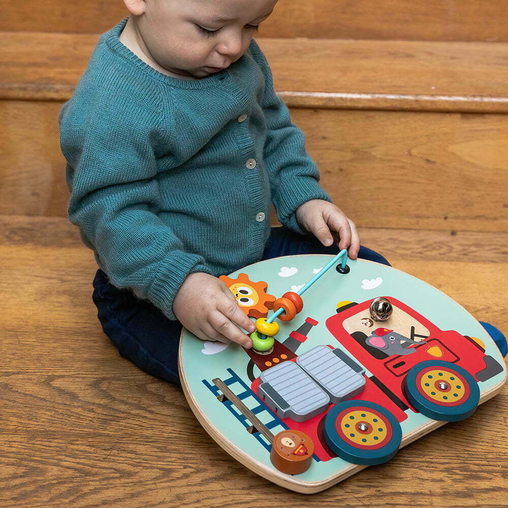 Toddler wooden busy board - Fire engine by classic world.