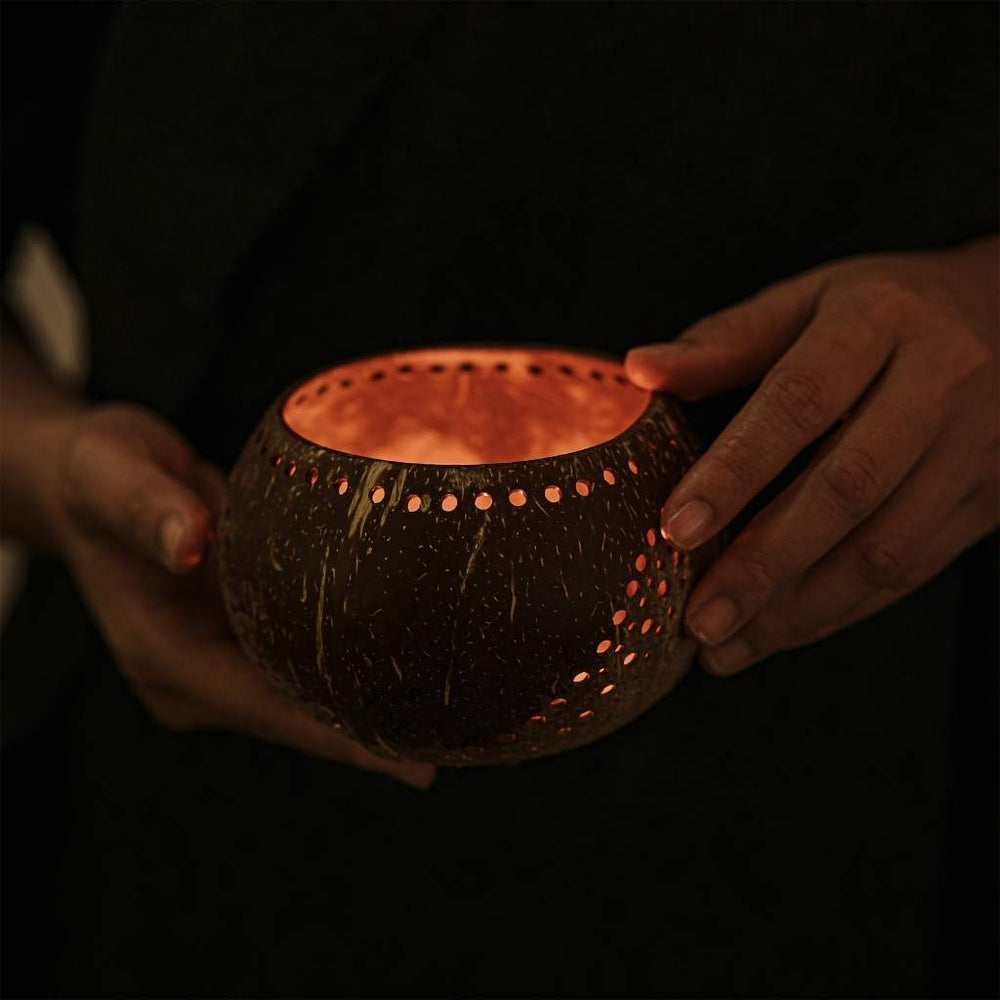 Tea Light Holder Set - Handmade Natural Coconut Shell 