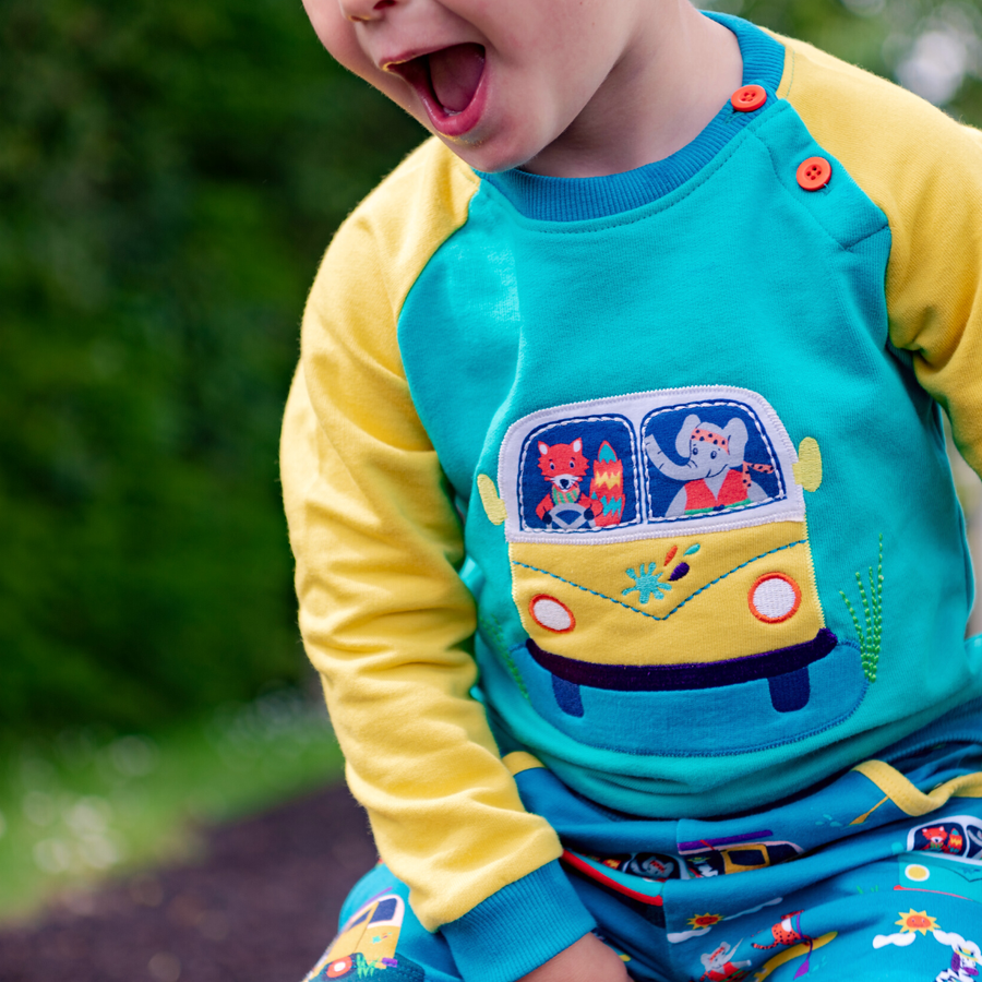 Organic childrensSweatshirt with Campervan Appliqué - The Eco Boutique