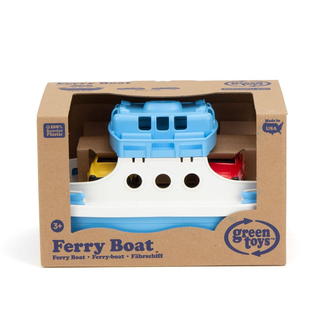 Children's ferry boat bath toy with two levels and 2 cars.