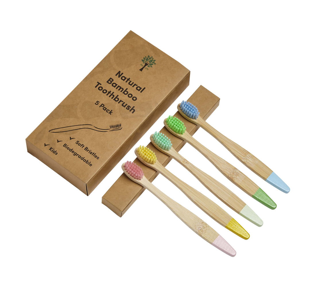 REGN Bamboo Toothbrushes 5 Pack - Kids - The Eco Boutique 