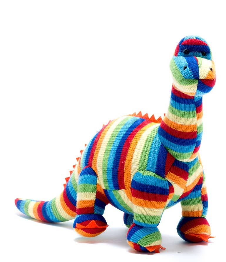 Knitted Diplodocus Dinosaur Plush Toy Bold Stripe - The Eco Boutique 