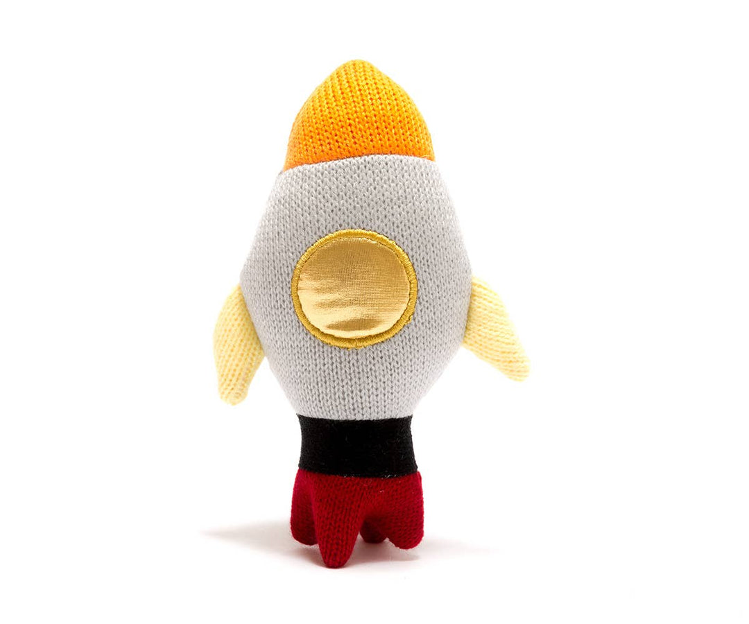 Knitted Space Rocket Baby Rattle - The Eco Boutique