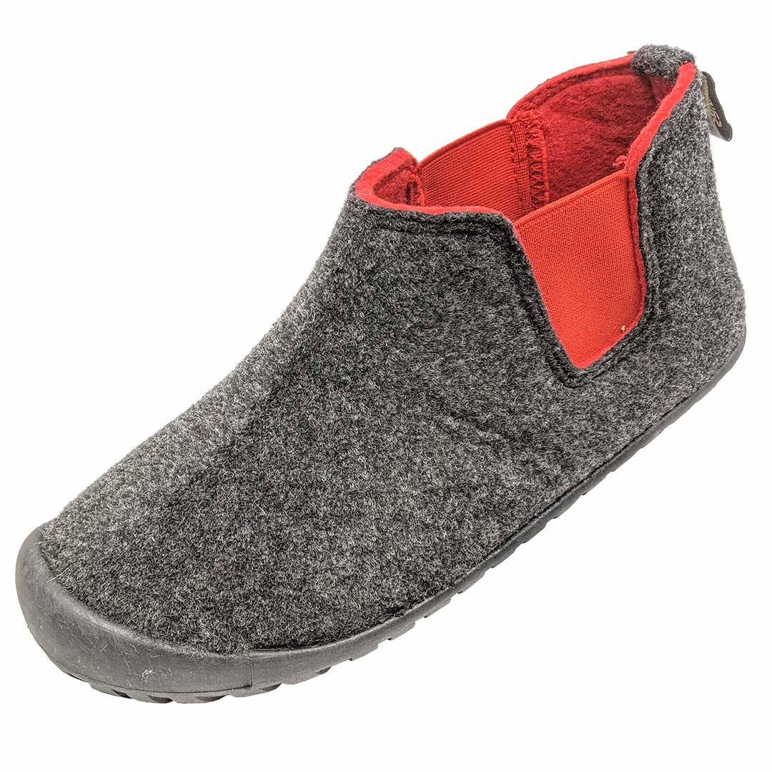 Gumbies brumby slipper boots charcoal and red.