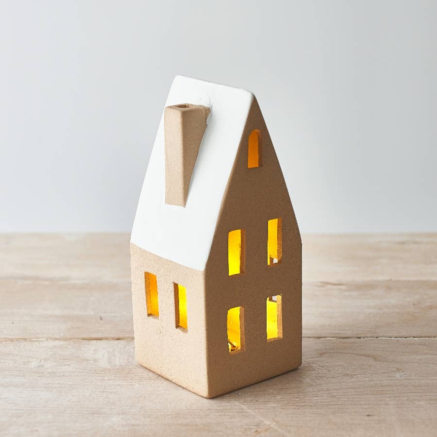 Neutral & White Ceramic LED House, 13.2cm - The Eco Boutique