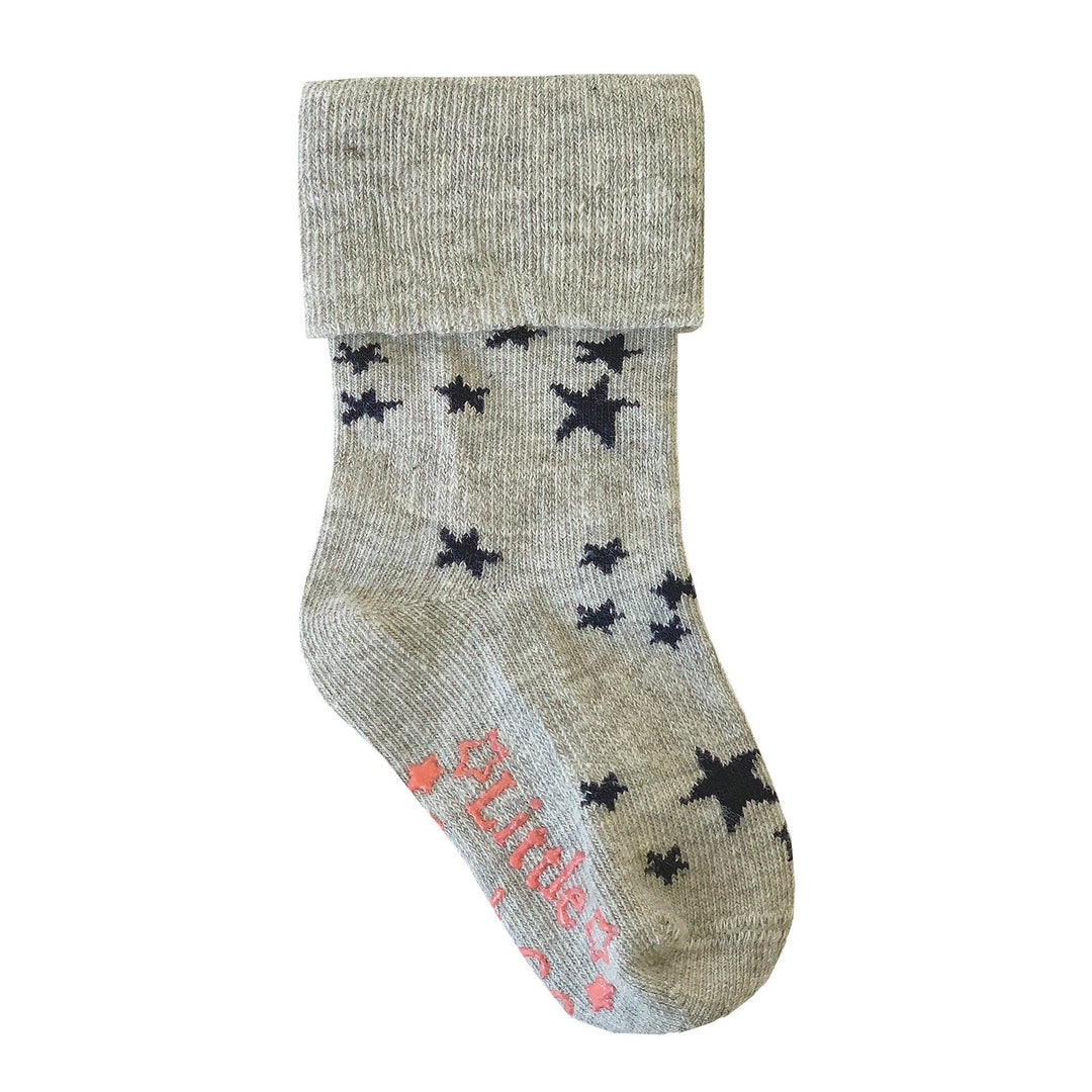 Non-Slip Children's Socks in Grey with blue Stars