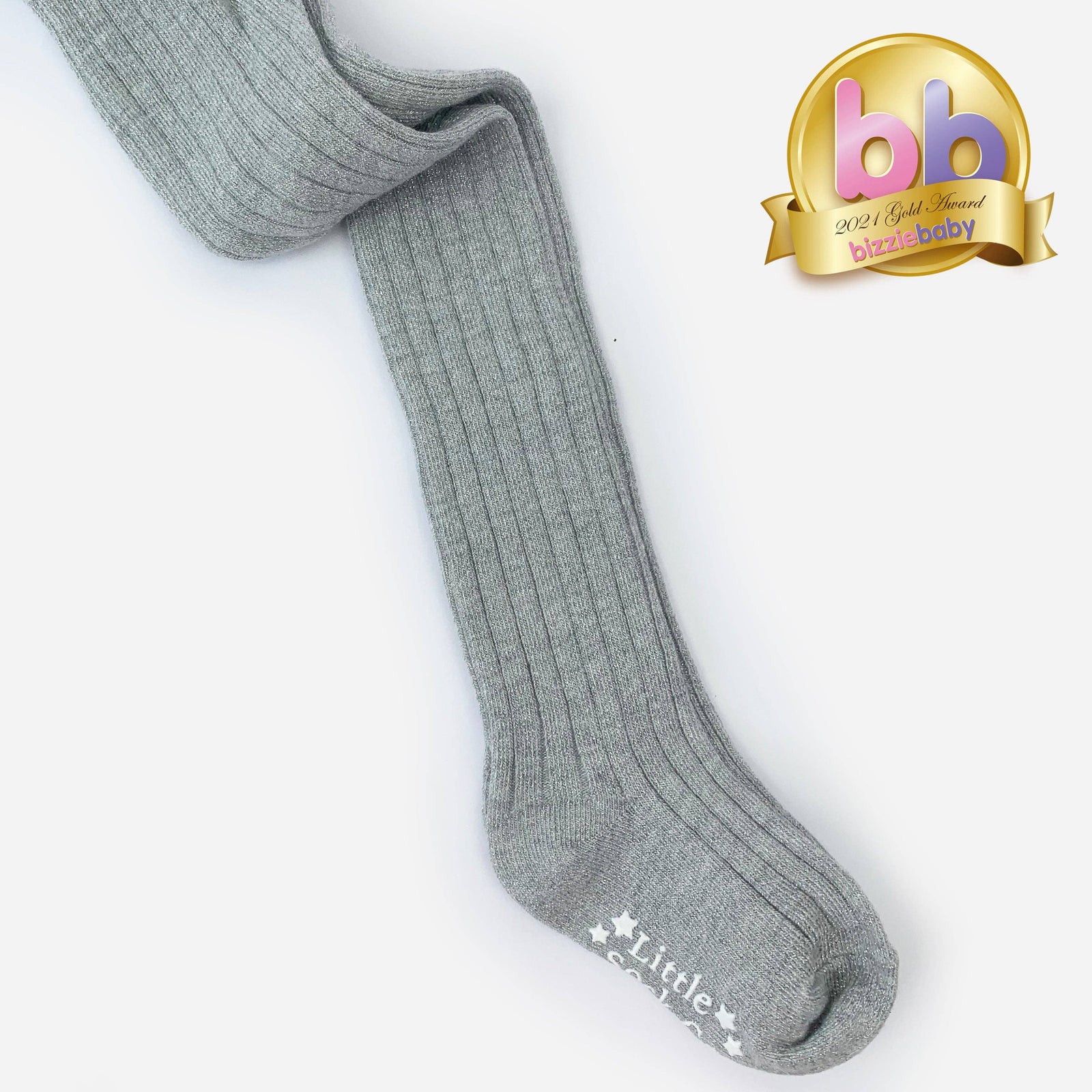 Non-Slip Ribbed Baby & Toddler Tights in Silver Sparkle Grey