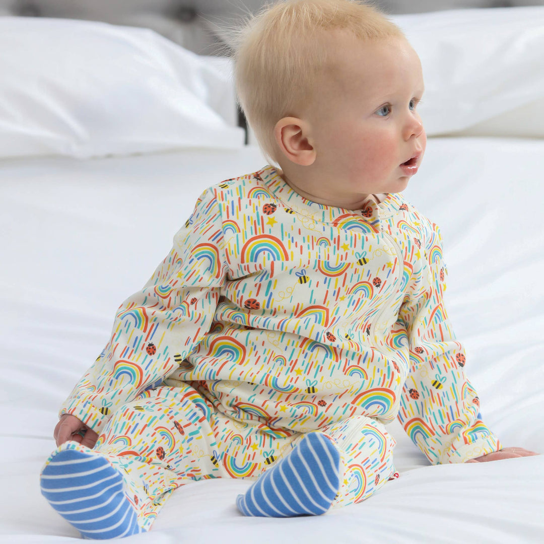 Organic Zipped Baby Footed Sleepsuit - Sun Shower