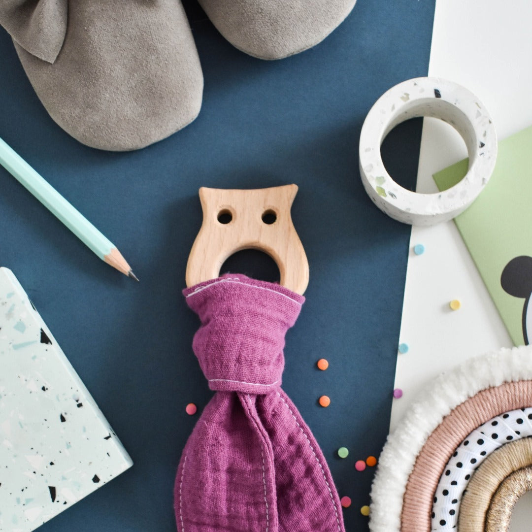 Owl Beechwood New Baby Teether. The Eco Boutique 