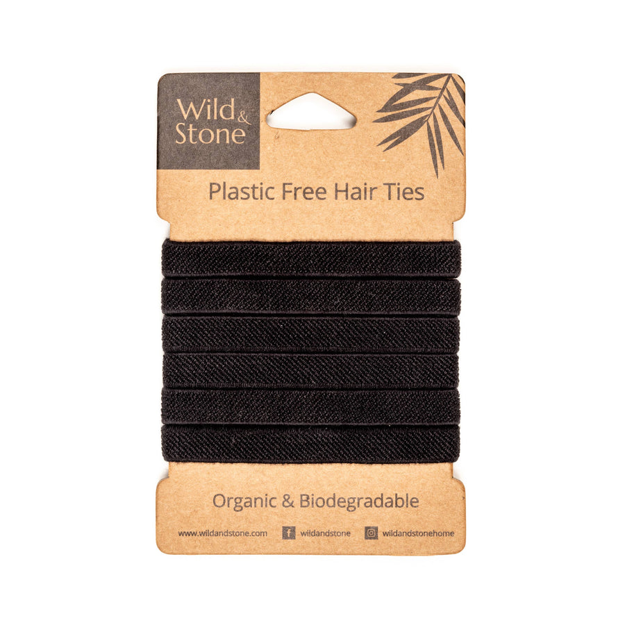 Plastic Free Black Hair Ties- 6 Pack