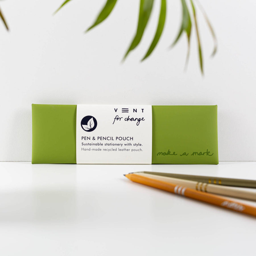 Recycled Leather Pen / Pencil Pouch - Green