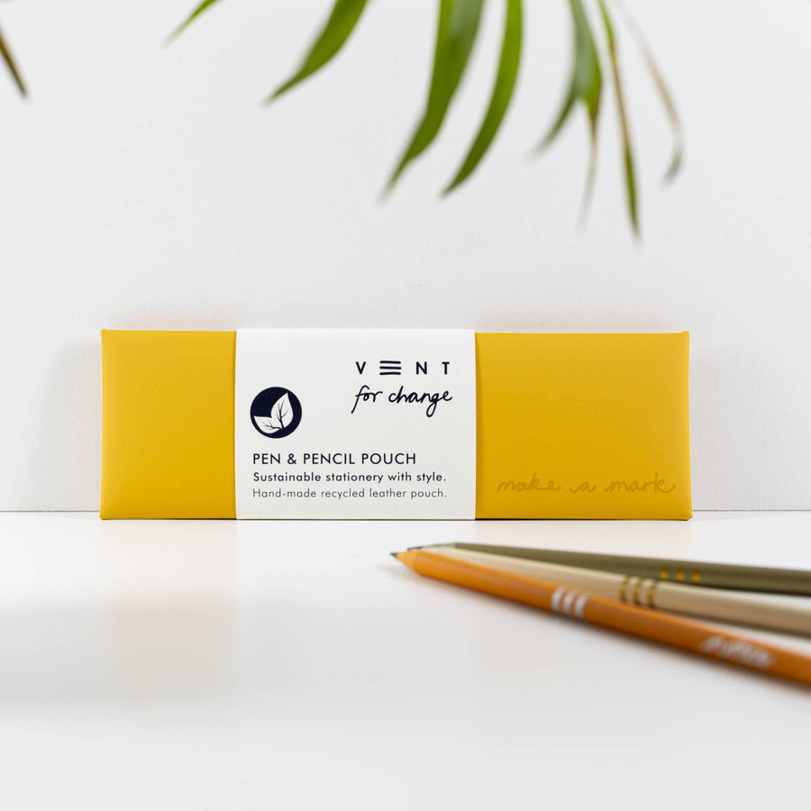 Recycled Leather Pen / Pencil Pouch - Yellow