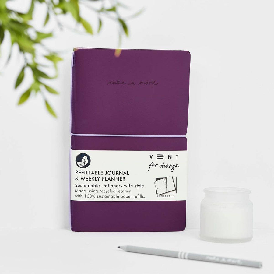 Recycled  Leather Refillable Purple Journal