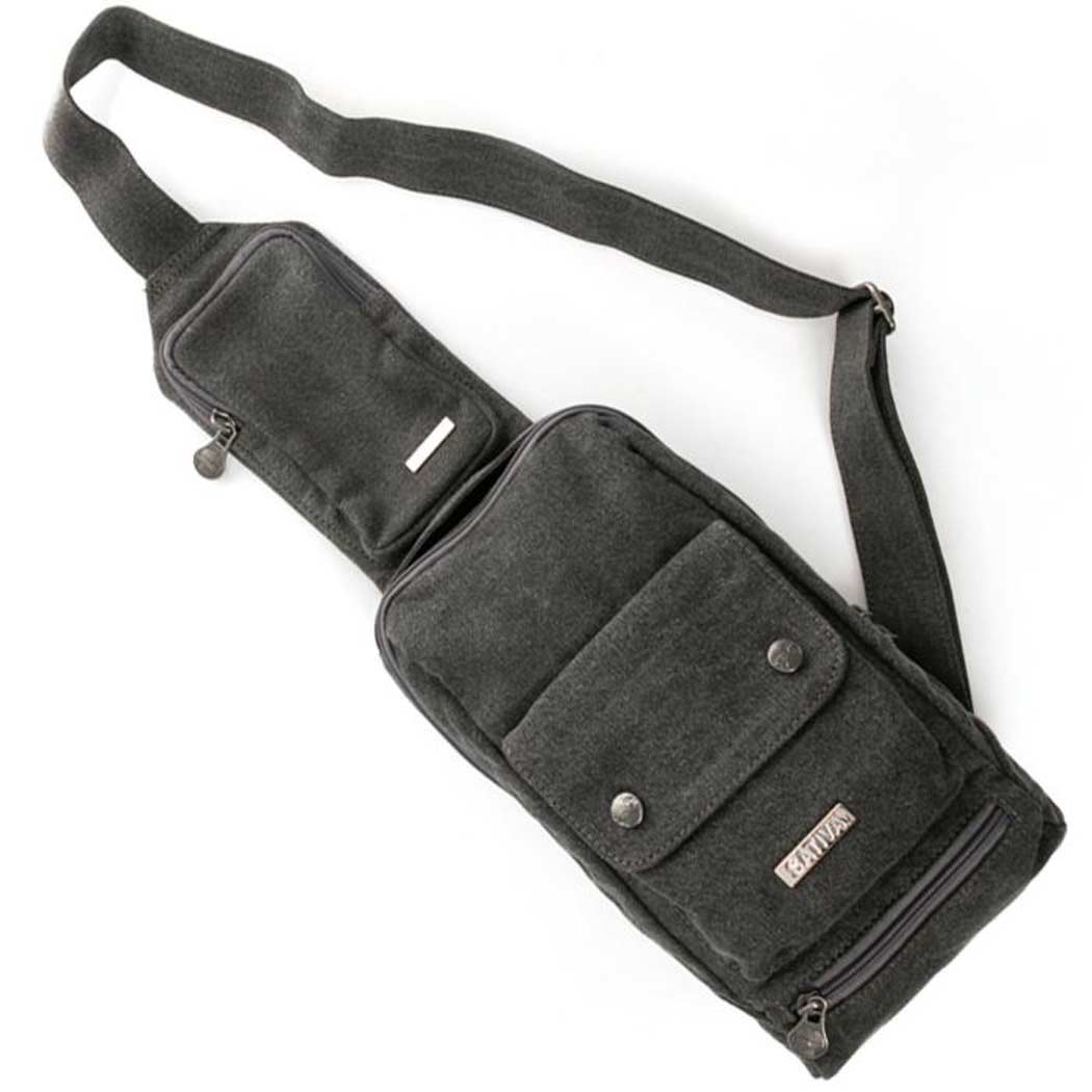 Sativa Hemp Sling Bag - In Charcoal and Black.