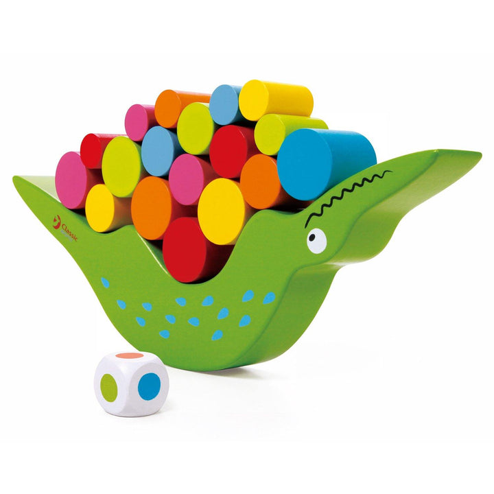Green Wooden Crocodile Balancing Toy With Colour Stacking Blocks