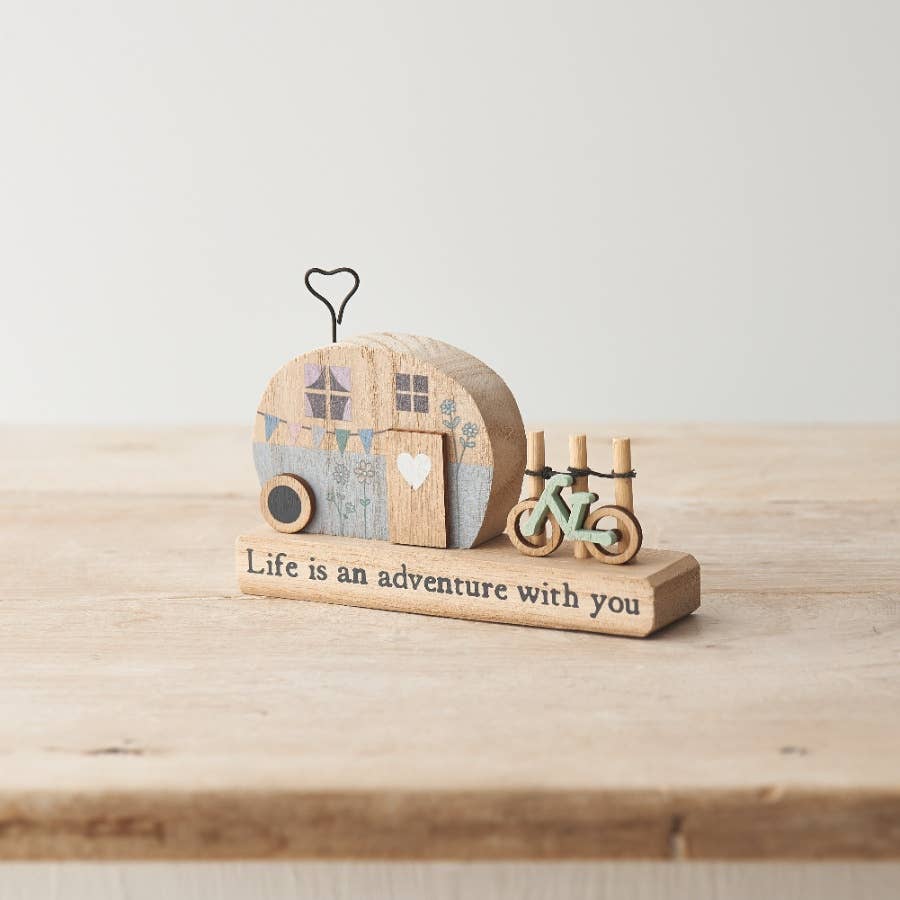 Wooden Caravan Decoration - Life is an adventure with you. Size 13cm