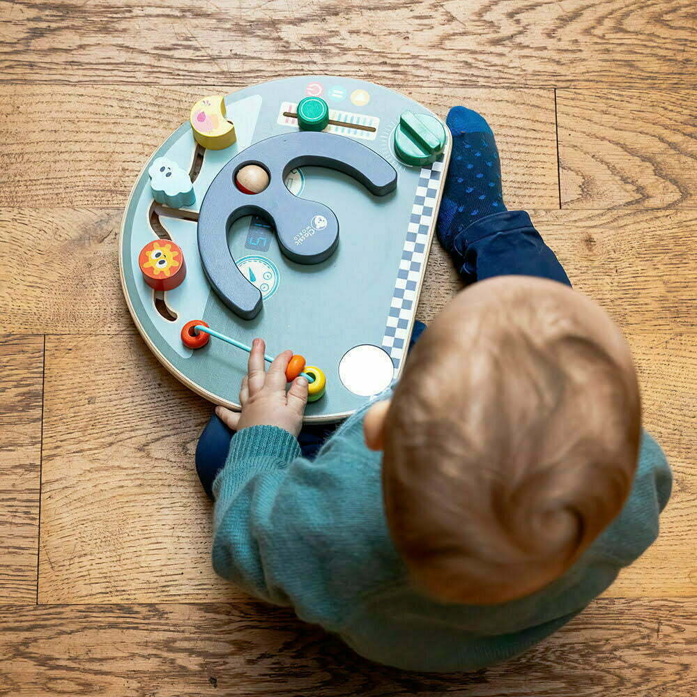 Children's wooden busy board - travel by classic world.