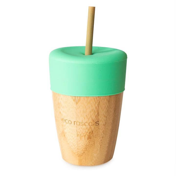 Bamboo Cup with Two Straws - (Green, Yellow, Orange, Pink)