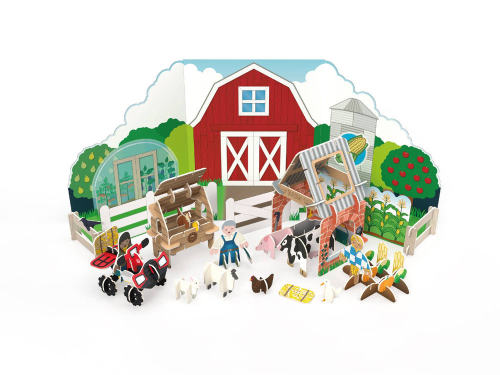 Children's farm playset. The PlayPress Farmyard Playset is a wonderful way to inspire hours of imaginative play. Made from our sustainable sourced FSC