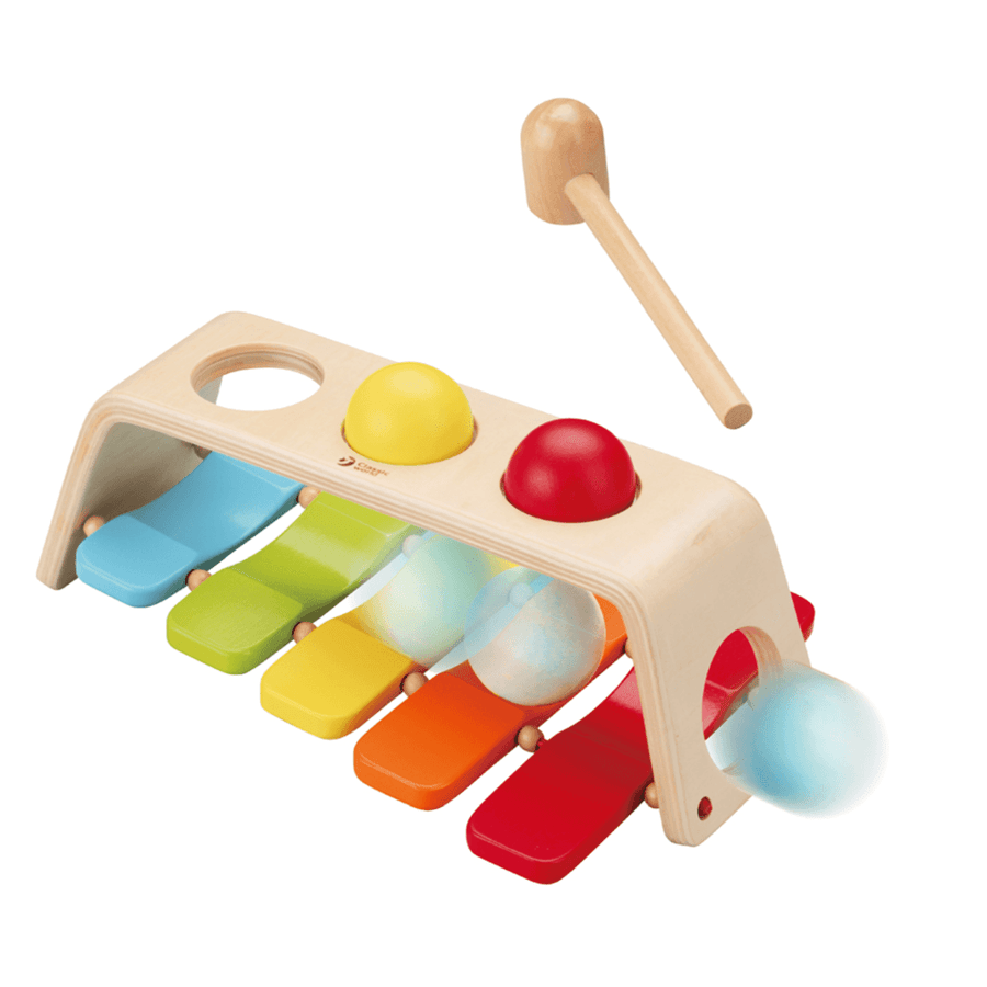 2 in 1 colourful wooden pound and tap bench Helps develop hand eye coordination Made from sustainable wood Item dimensions: 29 x 19 x 10cm Suitable for: 12 months +