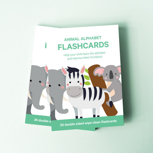 Brightly coloured, engaging 26 alphabet flashcards with animals on (A-Z)