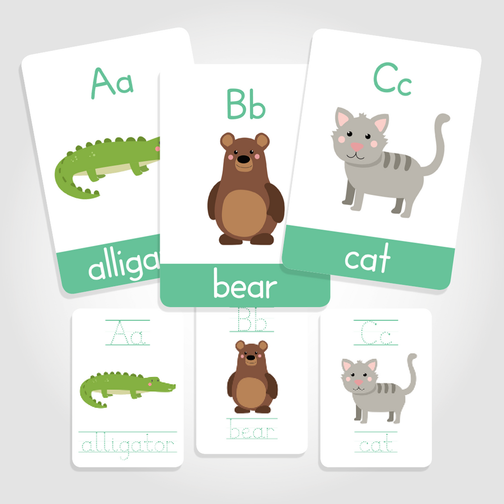 Brightly coloured, engaging 26 alphabet flashcards with animals on (A-Z)