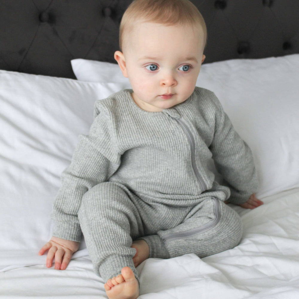 Baby & Toddler Sleepwear Dove Grey Zip up Ribbed Romper Babygrow Sleepsuit Dream Buy