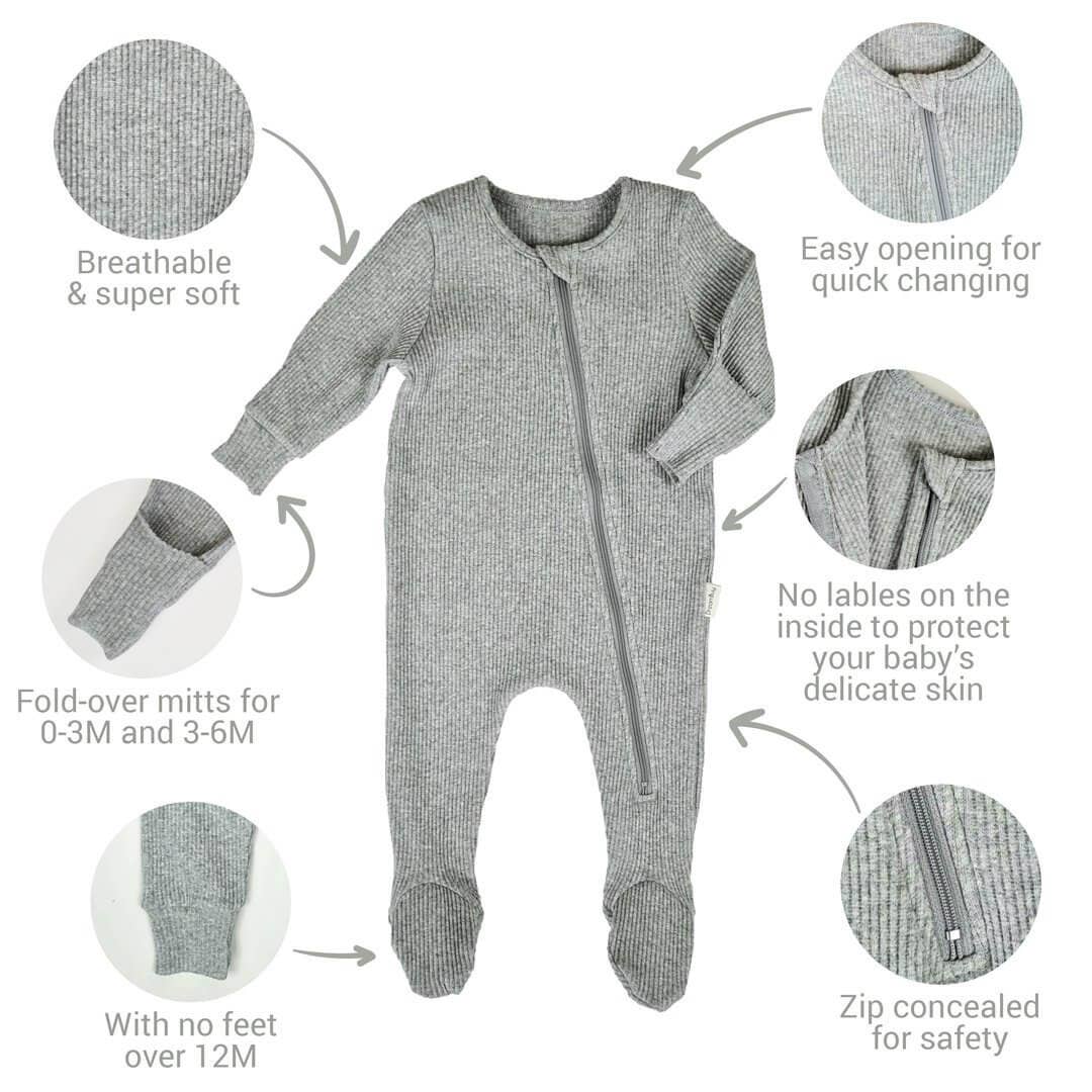 Baby & Toddler Sleepwear Powder Blue Grey Zip up Ribbed Romper Babygrow Sleepsuit Dream Buy