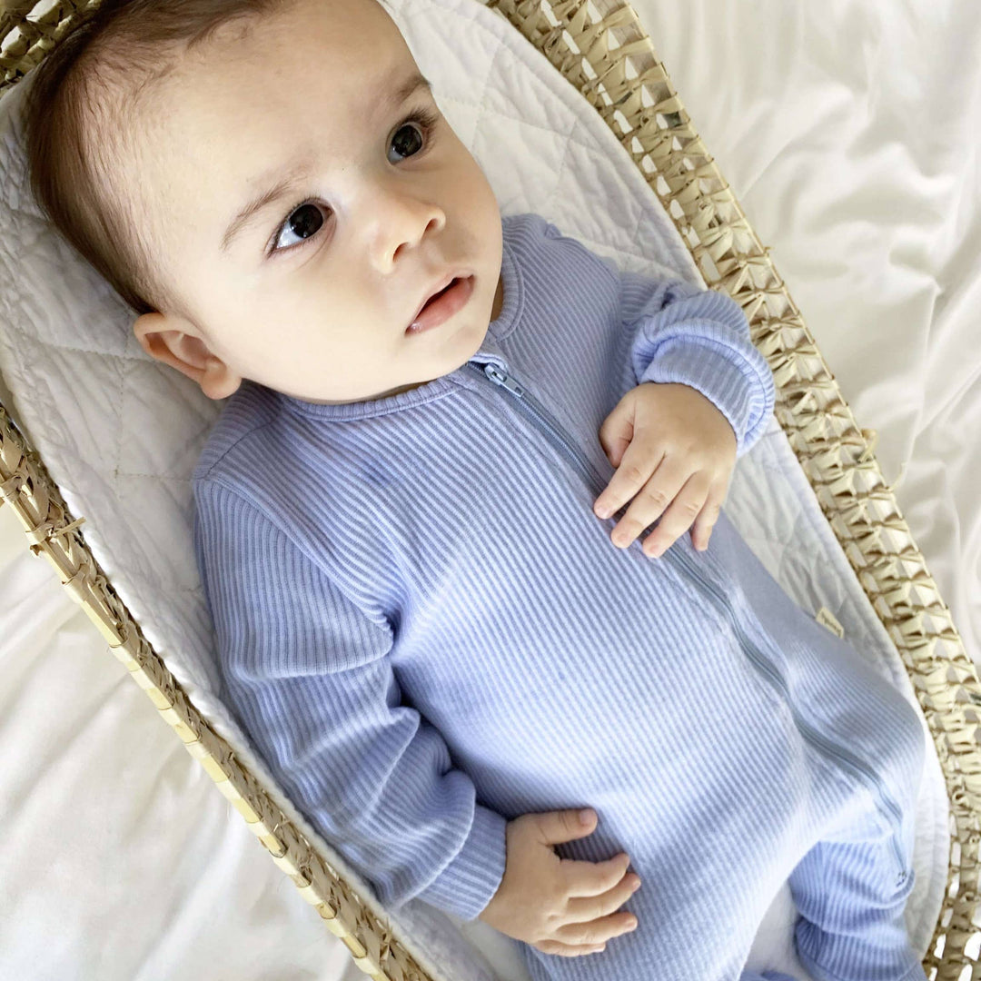 Baby & Toddler Sleepwear Powder Blue Grey Zip up Ribbed Romper Babygrow Sleepsuit Dream Buy