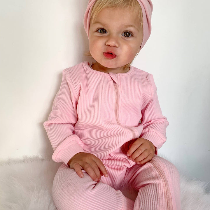 Baby & Toddler Sleepwear Sweet Pink Grey Zip up Ribbed Romper Babygrow Sleepsuit Dream Buy