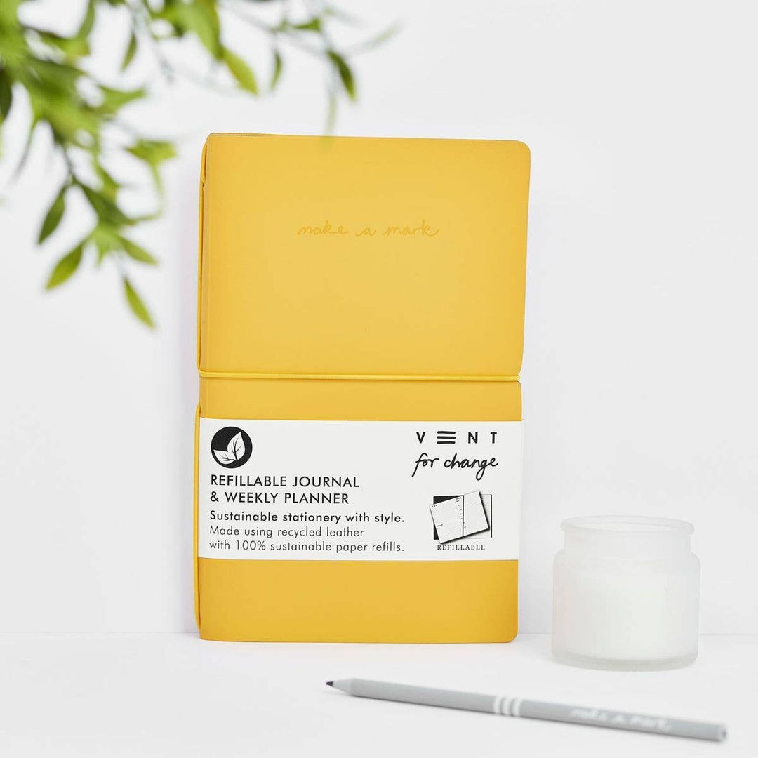 Planner/Journal Recycled Leather Refillable - Yellow