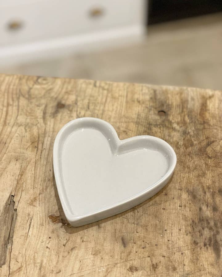 Grey Ceramic Heart Trinket Dish, 12cm
