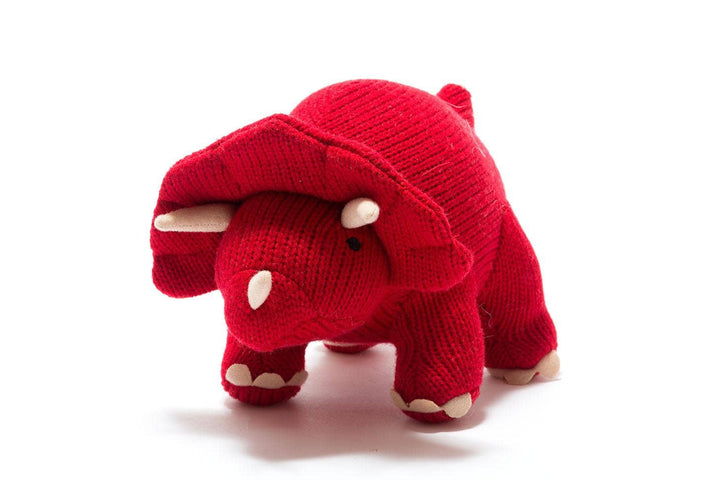 Knitted Triceratops Dinosaur Plush Toy - Red