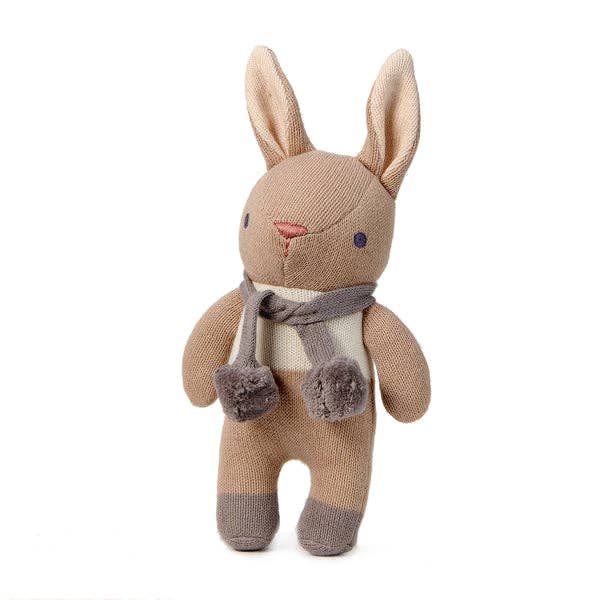 Organic baby rattle bunny in taupe