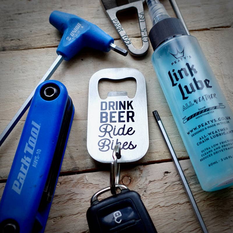 Drink Beer Ride Bikes Key Ring Stainless Steel Bottle Opener