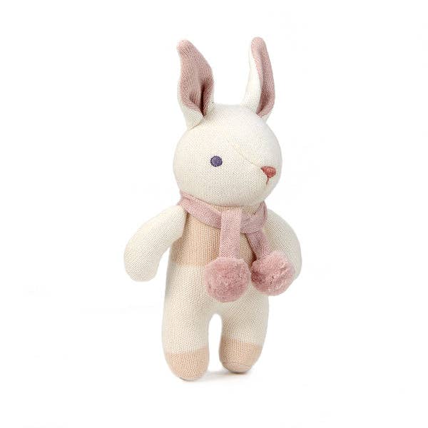 Organic baby rattle bunny in cream and pink.