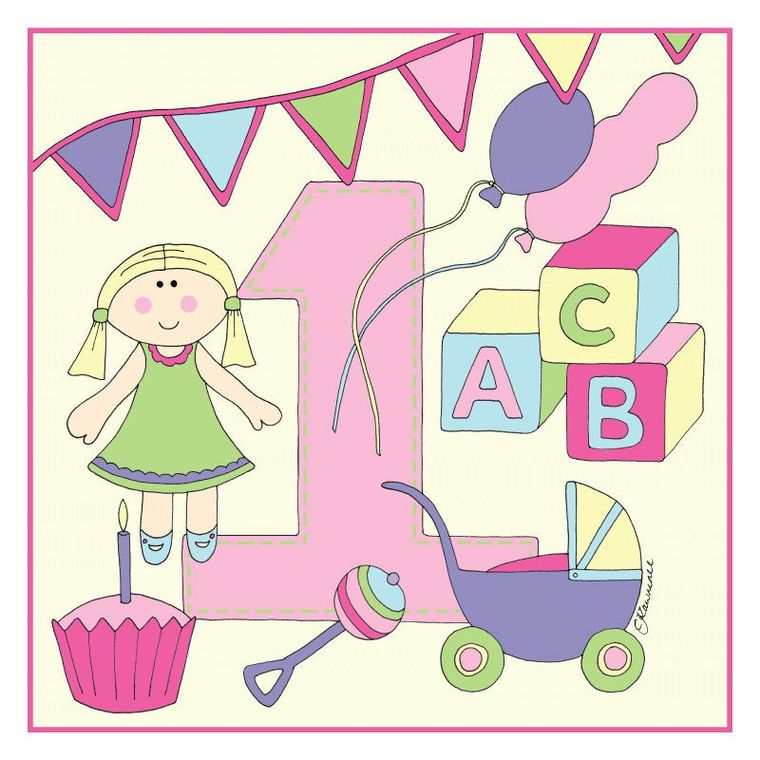 Gift Giving Baby 1 card Pink Design with dolls Emma Lawrence Designs