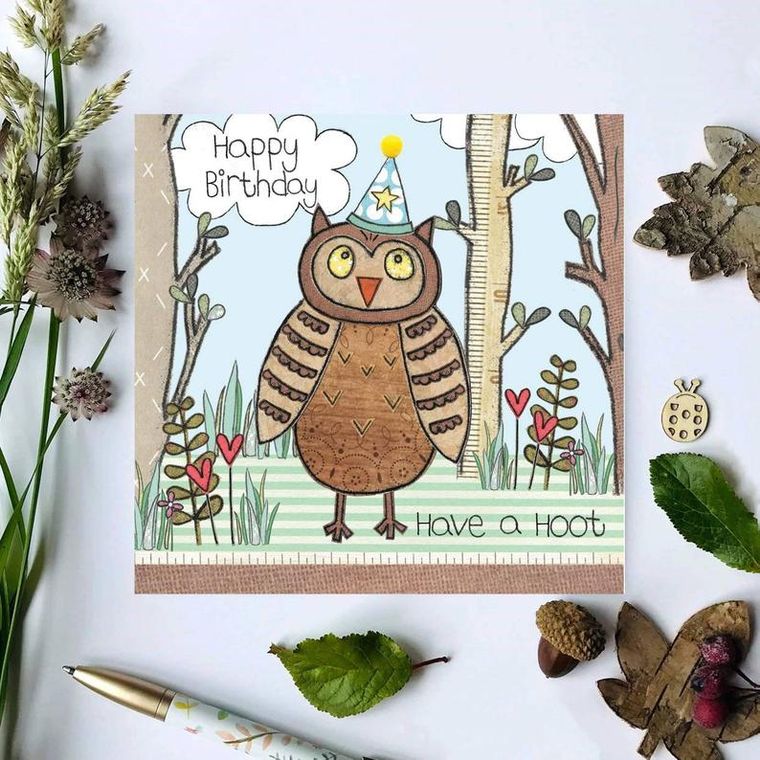 Gift Giving Owl woodland Birthday card Flossy Teacake