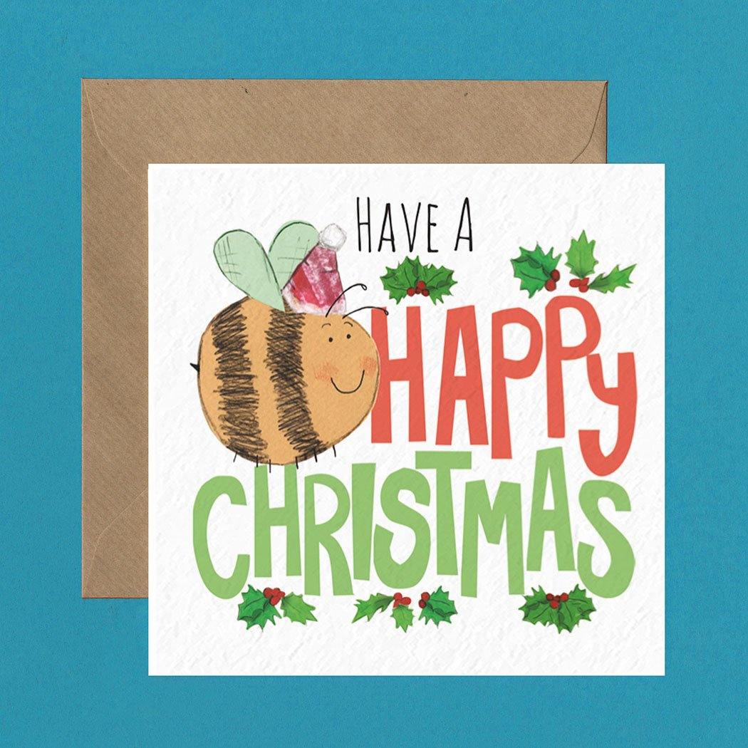 Greeting & Note Cards BEE HAPPY CHRISTMAS Greetings Card Happy Pint Print