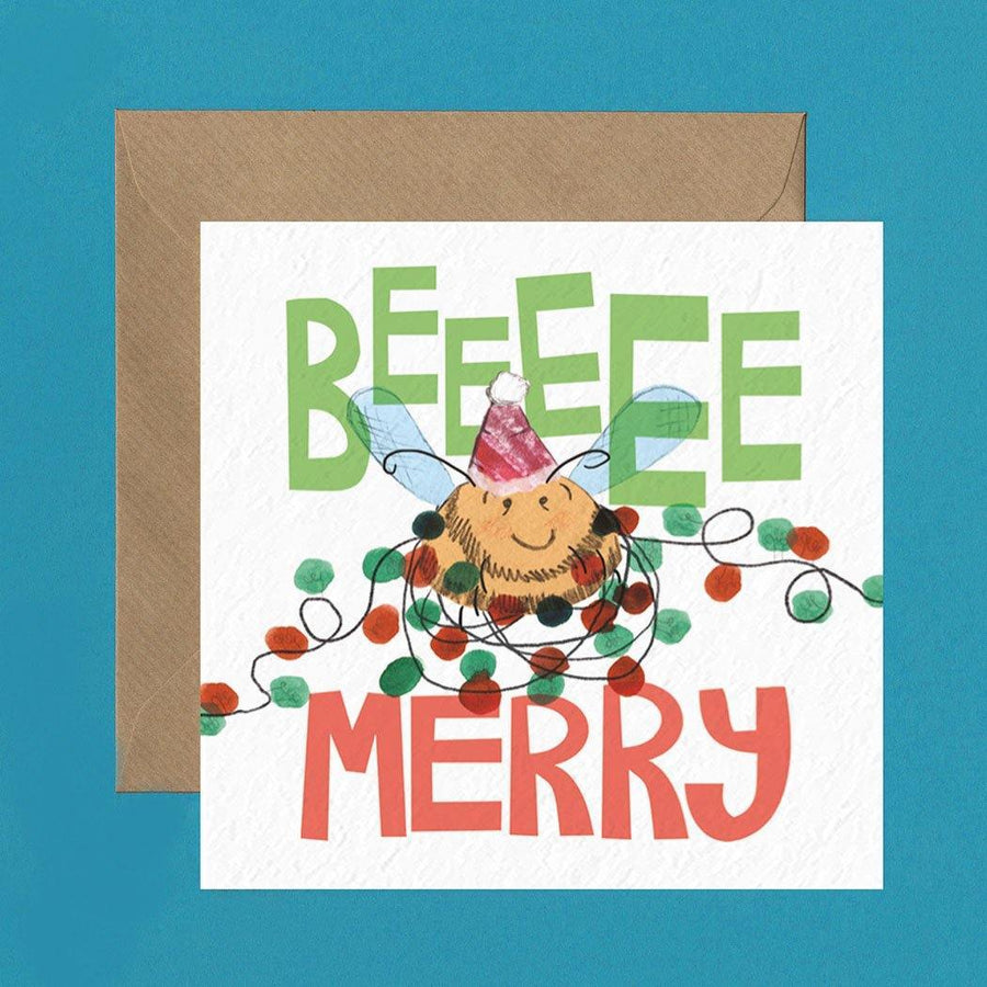 Greeting & Note Cards BEE MERRY CUTE PUN CHRISTMAS Greetings Card Happy Pint Print