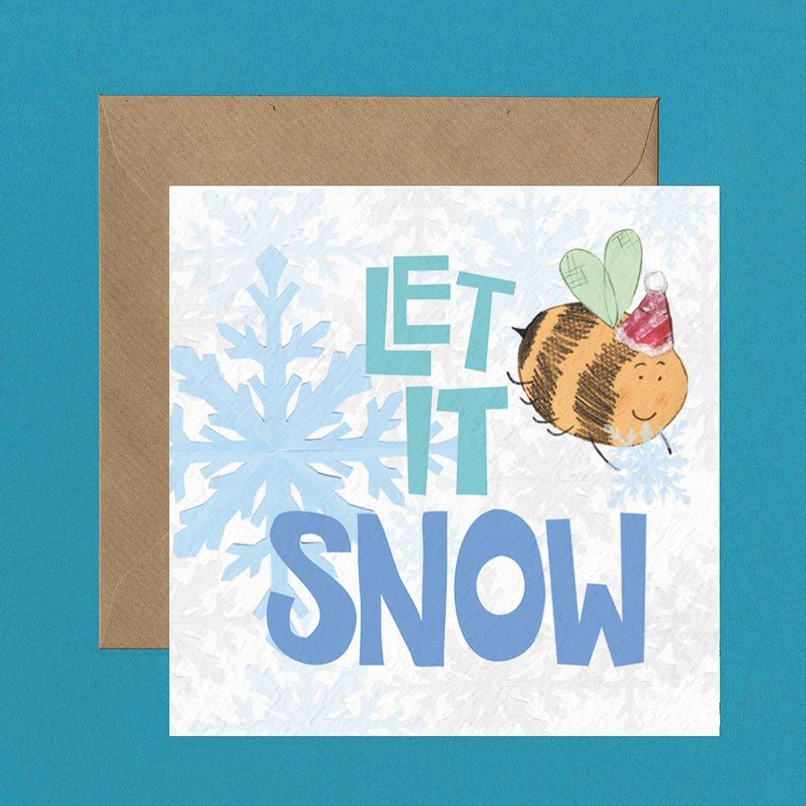 LET IT SNOW BEE CHRISTMAS Greetings Card Happy Pint Print