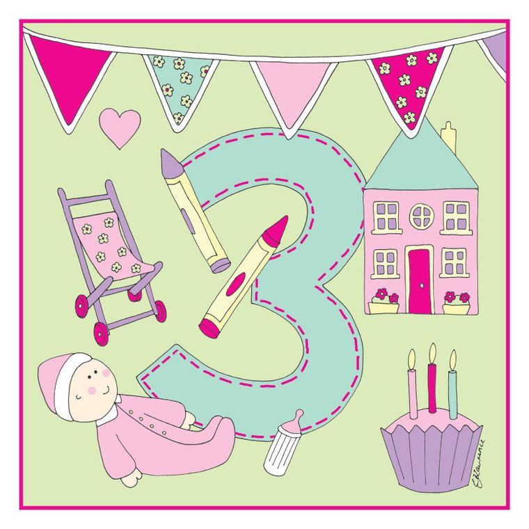 3rd birthday card for a little girl Emma Lawrence Designs