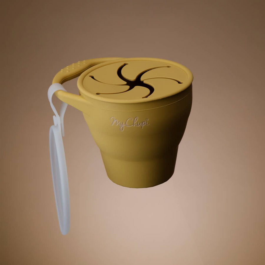 New Collapsible Snacking Cups With Clip On Lid (Mustard) - Eco Baby Box